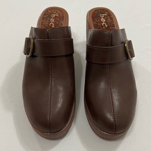 B.O.C Platform Chuncky Wedge Mule Medium Brown Buckle Clogs Slide Shoes Size 11 - Picture 2 of 16
